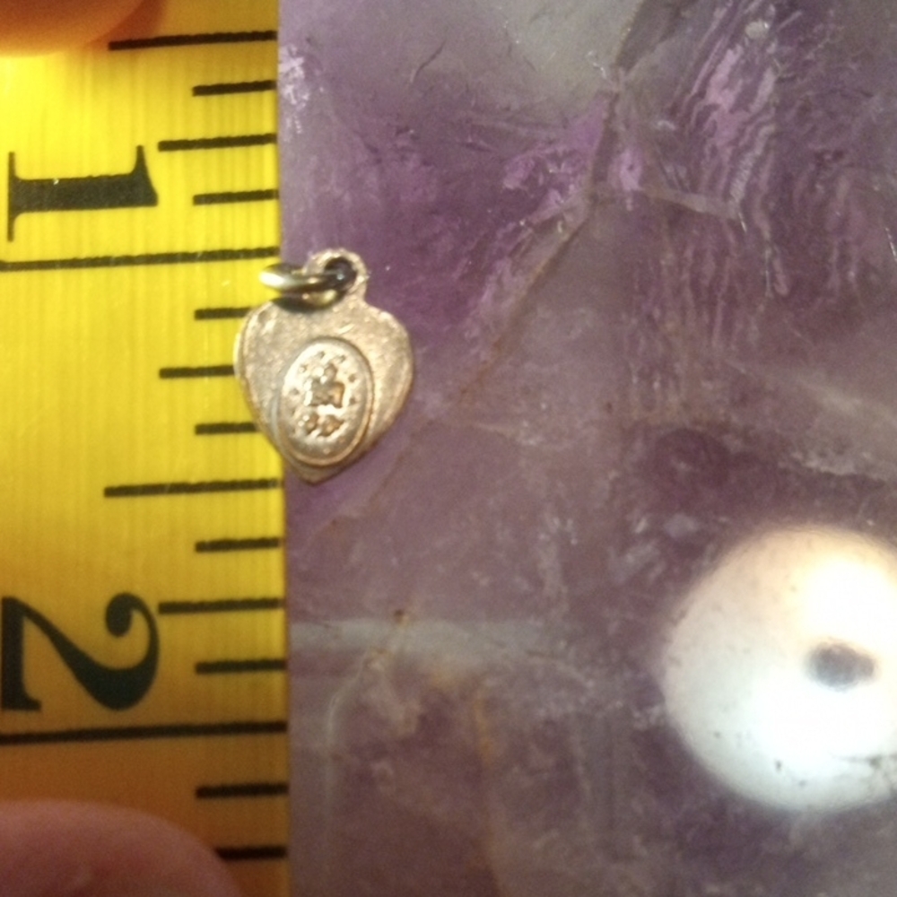 Silver and Blue Heart Charm With Religious Idol - Picture 7 of 9